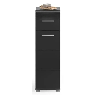 Abbildung von XONOX.home Badezimmer Unterschrank schwarz Hochglanz Badmöbel Kommode 30 x 79 cm Linus
