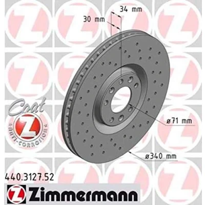 Abbildung von ZIMMERMANN SPORT COAT Z 440.3127.52 Bremsscheibe 340 30 6/4 4 108 innenbelüftet, gelocht beschichtet PEUGEOT: 308 I Schrägheck, CC