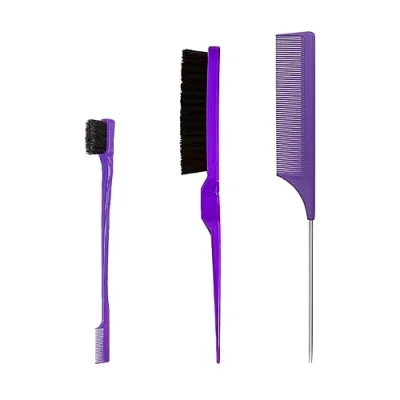 Abbildung von Haarbürsten Set, 3 Teiliges Haarkamm, Stylingkämm, Haarkantenbürste, Rattenschwanz Kamm, Borsten Haarschnitt Doppelseitige Kantenbürste