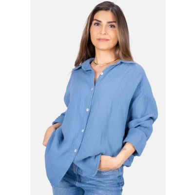 Abbildung von Seasons of April Sasha Oversized Hemdbluse, Damen, Größe: One Size, Jeansblau