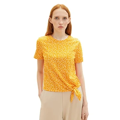 Abbildung von TOM Tailor Denim MIT Knotendetail Tshirt print, Damen, Größe: Medium, Orange flower print