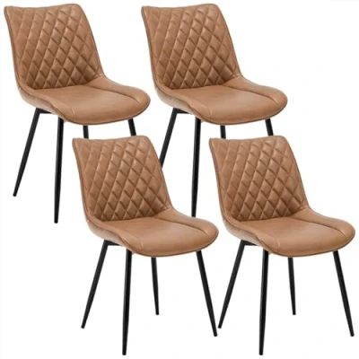 Abbildung von WOLTU Esszimmerstühle 4er Set, Küchenstühle, Wohnzimmerstühle, Polsterstühle mit Rückenlehne, für Esszimmer, Küche, Wohnzimmer, Büro, Sitzfläche aus Kunstleder, Metallbeine, Hellbraun BH210hbr 4
