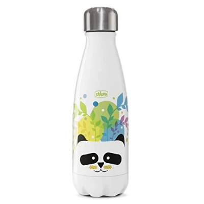 Abbildung von Chicco Edelstahl Thermosflasche Drinky Panda, Wiederverwendbare Baby für Heiße und Kalte Getränke, Temperatur Wird bis zu 6 Stunden Gehalten, Langlebige Kinder Thermosflasche, 350 ml
