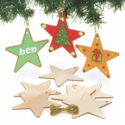 Abbildung von Baker Ross FE761 Stern Dekoration aus Holz 12er Pack, Holzbasteleien zum Basteln und Dekorieren, Weihnachtsdekoration Selbermachen