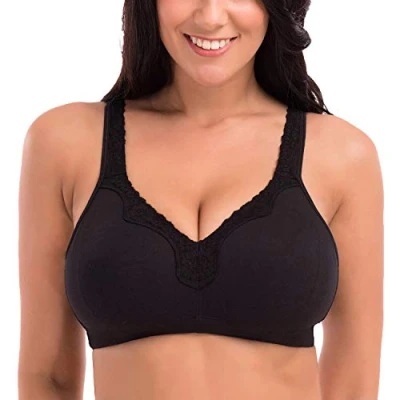 Abbildung von DELIMIRA Damen Cotton BH Ohne Bügel Baumwolle Große Größen Vollschalen Polster Schwarz 110B