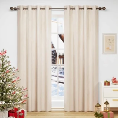 Abbildung von WOLTU Verdunklungsvorhang Blickdicht Samtvorhänge mit Ösen, 2 Stücke Thermogardine Ösenvorhang 300 g/m² Schwere Verdunkelungsgardinen lichtdicht für Schlafzimmer Wohnzimmer, 140x270 cm Beige