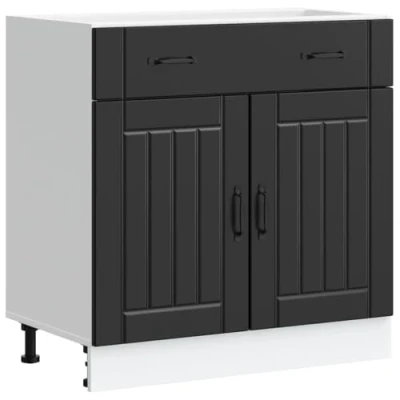 Abbildung von vidaXL Küchen Unterschrank Lucca Schwarz Holzwerkstoff, Spülenunterschrank, Schrank Küche, Lagerschrank, für Küchenzeile