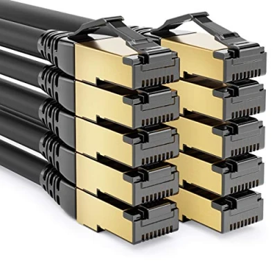 Abbildung von deleyCON 10x 1m CAT8.1 Patchkabel Netzwerkkabel Datenkabel S/FTP PIMF 2000 MHz 40 Gbit RJ45 LAN DSL Kabel CAT.8 Ethernet Stecker Schwarz