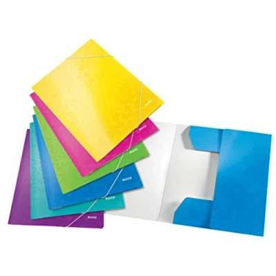 Abbildung von Leitz WOW 3 Klappen Mappe, 6er Pack, Eckspannermappe für bis zu 150 A4 Blätter, elastischer Verschluss, Dokumentenmappe aus Pappe, Mehrfarbig, 39821099