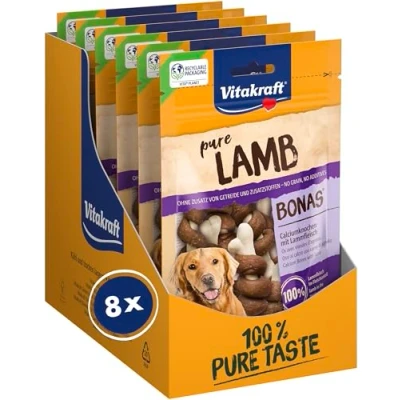 Abbildung von Vitakraft Pure Lamb Bonas, Hundeleckerli, Calciumknochen mit Lammfleisch, Hunde Trainingsleckerli, ohne Zusatz von Zucker (8x 80g)
