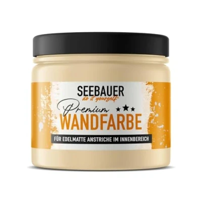 Abbildung von SEEBAUER diy Wandfarbe Beige 300ML für Innen (No. 404 Banana Split) Edelmatte cremebeige Innenfarbe Beigetöne sehr hohe Deckkraft Matt, Abwaschbar und Tropffrei