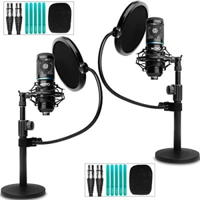 Abbildung von Movo PodPak2T Universal XLR Kondensatormikrofon Podcast Ausrüstungs Set für 2 inklusive Nieren Mikrofone, Desktop Ständer, Stoßhalterungen, Pop Filter und Kabel YouTube Kit
