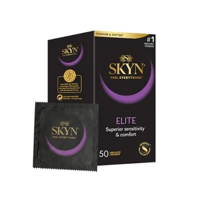 Abbildung von SKYN Elite Kondome (50 Stück) Skynfeel Latexfreie für Männer, Gefühlsecht Hauchzart, Extra Dünn &amp; Weiche Box, Sensitiv, 53mm Breite
