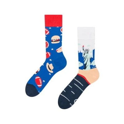 Abbildung von Dedoles Socken Unisex Damen Herren &amp; Kinder Baumwolle viele lustige Designs Fussball Fahrrad Pferde Geschenk links rechts verschieden, Farbe: Blau, Motiv: USA, Gr. 35 38