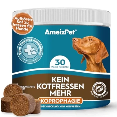 Abbildung von AmeizPet Kotfresser Drops Für Hunde, KOT Fressen Hund Verdauungsenzyme, Koprophagie Gegen Kotfressen Hund, 30 Hunde Leckerlis Lachsgeschmack, 67.5g (2.3 Oz)