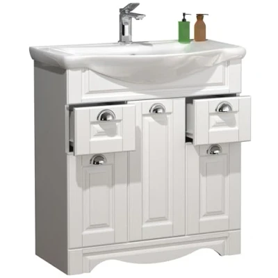 Abbildung von VCM 2 TLG. Waschplatz Waschtisch Breite 75 cm Badmöbel Set Waschbecken Landhaus Schubladen Casalo XL Weiß