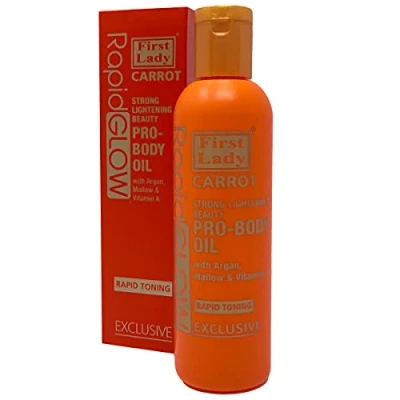 Abbildung von First Lady Rapid Glow Carrot Strong Skin Lightening Beauty Pro Körperöl, 200 ml, mit Argan, Malve, Vitamin A