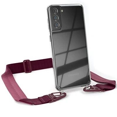 Abbildung von EAZY CASE Hülle mit Band kompatibel Samsung Galaxy S21 Plus 5G Handyhülle Umhängeband für S21+ Silikonhülle Transparent Schutzhülle Handykette zum Umhängen Handykordel in Rot Dunkel