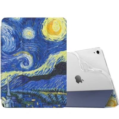 Abbildung von MoKo für iPad Air 6. Generation 11 Zoll Hülle M2 2024/iPad 5./4. Gen 2022/2020, Transluzent Matt Weich TPU Rückseite Hülle, Unterstützt Pencil Pro/2/USB C, Sterne Nacht