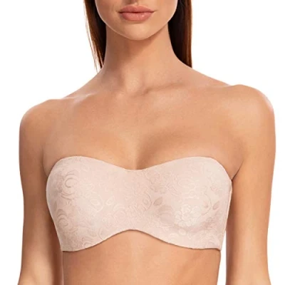 Abbildung von MELENECA Damen Trägerlos BH Bügel,mit Abnehmbaren Trägern Große Größe Minimizer Hell beige Floral 70C