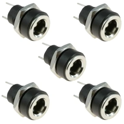 Abbildung von DC 5,5 mm x 2,1 Power Jack Socket 2 Terminal Type Female Panel Mount Connector Black 5pcs 3A Charge Supply Plug Adapter Threaded Nut