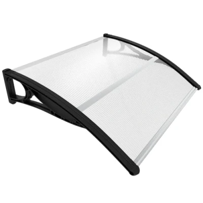 Abbildung von VOUNOT Vordach für Haustür 100 x 80 cm, Überdachung aus Aluminium und Polycarbonat, Transparentes Pultbogenvordach, Pultvordach mit Mittelstange Schwarz