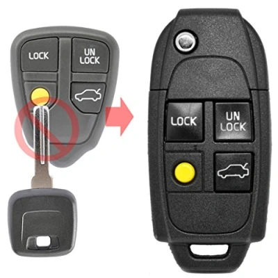 Abbildung von Auto Schlüssel Funk Fernbedienung 1x Klapp Umbau Gehäuse 4 Tasten + Rohling NE66 für Volvo
