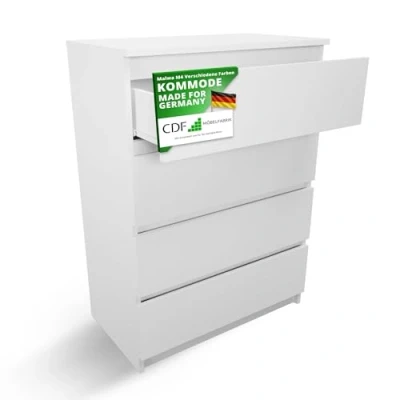 Abbildung von CDF Kommode Malwa M4 Farbe: Weiss Schrank für Dokumente, Kleinigkeiten Ideal Wohnzimmer, Schlafzimmer, Kinderzimmer, Jugendzimmer und Büro 4 geräumige Schubladen