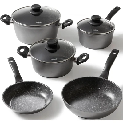 Abbildung von STONELINE Topf Set, Aluminium, (Set, 5 tlg., Bratentopf 20 cm, Kochtopf Kasserolle 18 Pfanne 20/24 cm), Induktion