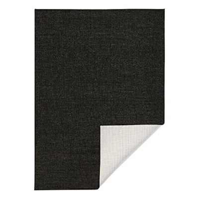 Abbildung von NORTHRUGS in und Outdoor Teppich Miami 80x350cm Wendeteppich Wetterfest Modernes Unifarben Design Läufer für Balkon Terrasse Garten Wintergarten Wohnzimmerteppich Wasserfest Schwarz Creme