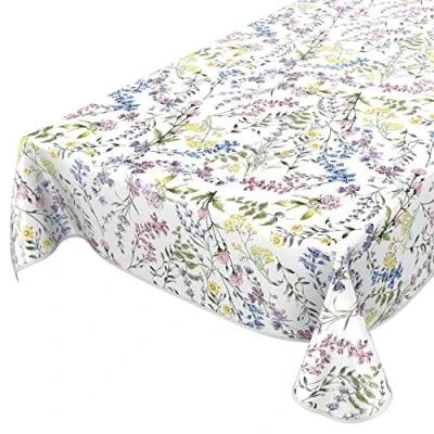 Abbildung von ANRO Wachstuch Tischdecke abwaschbar Wachstuchtischdecke Wachstischdecke Blumenmotiv Weiß 100x140cm mit Saum Eingefasst