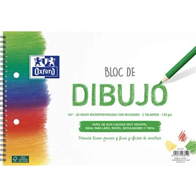 Abbildung von OXFORD Zeichenblock A4 + weicher Einband/fester Einband, 20 Blatt 130 g, mit Beschriftung, 2 Bohrungen und Spiralbindung.