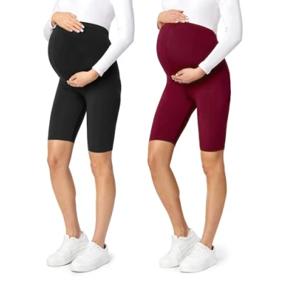 Abbildung von BE Mammy Kurze Umstandsleggings aus Viskose Bequeme und blickdichte Schwangerschaftsleggings Umstandsshorts Umstandsmode Sommer 04 (Schwarz/Dunkelrot(2Pack), XL)