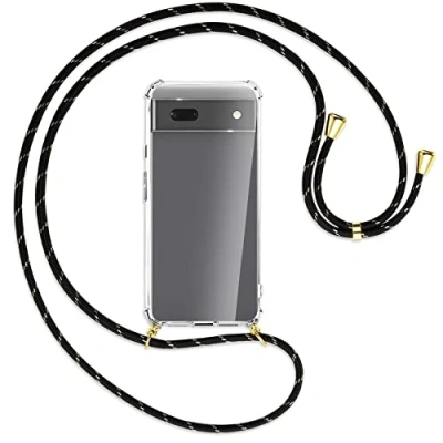 Abbildung von mtb more energy® Handykette kompatibel mit Google Pixel 6a (6.2&#039;&#039;) Schwarz+Gold gestreift/Gold Smartphone Hülle zum Umhängen Anti Shock Full TPU Case