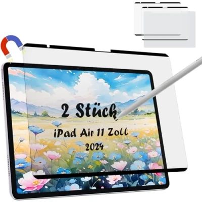 Abbildung von 2 Stück Magnet Papier Schutzfolie Kompatibel mit iPad Air 11 Zoll M2, 6.Generation (2024), Magnetischer Matt Displayschutzfolie zum Schreiben Zeichnen Abnehmbar/Anti Blendung