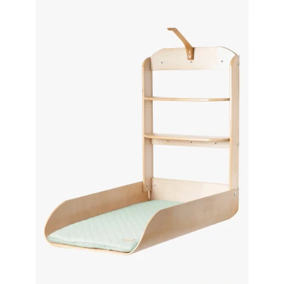 Abbildung von roba Wandwickelregal Klappbares Wickelregal aus Holz natur + Wickelauflage Style Frosty green Wandwickeltisch mit 2 Ablagefächern &amp; gebogenen Seiten