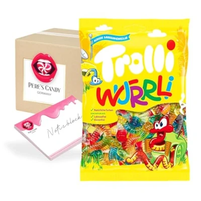 Abbildung von Trolli Wurrli Fruchtgummi 7erPack (7 x 150 g) von Pere&#039;s Candy Box mit Geschenk