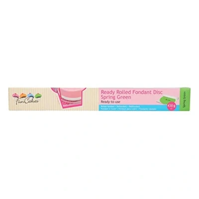 Abbildung von FunCakes Ready Rolled Fondant Disc Spring Green, Grün: Vanillegeschmack, Bereits Ausgerollt, Sehr Einfach, Perfekt zum Dekorieren von Torten, Halal, Koscher und Glutenfrei. 36cm Durchmesser, 3mm, 430g