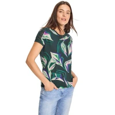 Abbildung von CECIL Damen B321788 Burn Out T Shirt Mit Print, Fir Green, XS EU