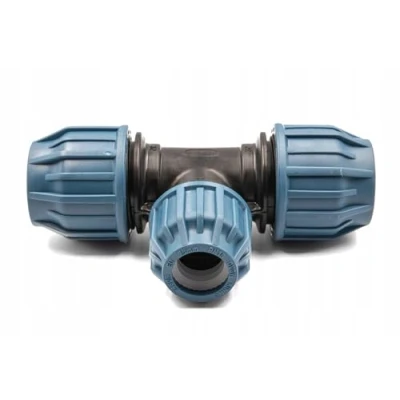 Abbildung von Polypropylen Reduziertes T Stück für PE Rohr 40 x 32 mm Klemmverbinder Trinkwasser, 16 Bar, Zert. DVGW/KIWA/WRAS