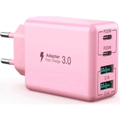 Abbildung von 40W USB C Ladegerät, 4 Port PD+QC Schnellnetzteil, ladegerät Mehrfach, Netzteil Ladestecker Adapter Kompatibel Mit iPhone 12/13/14/15/Pro Max/Samsung/Google/Handy Ladegeräte/Tablet (Rosa)