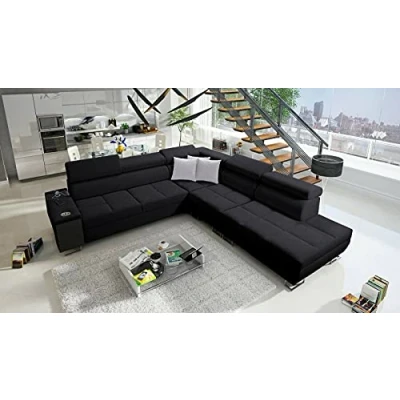Abbildung von All4All Ecksofa mit Schlaffunktion Margo IX 283x298 cm Schlafsofa Bettkasten Wohnlandschaft in L Form XXL Sofa Groß Seite rechts Strukturstoff Schwarz 26