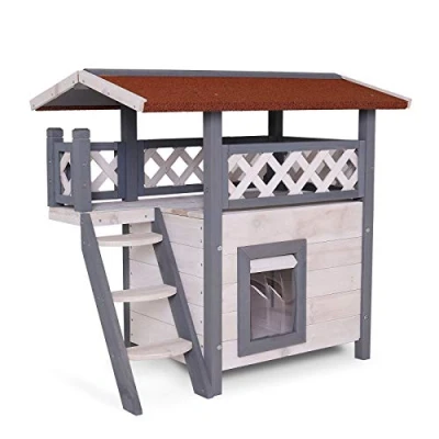 Abbildung von lionto Tierhaus Katzenhaus Lodge, mit Terrasse &amp; Treppe, grau/weiß