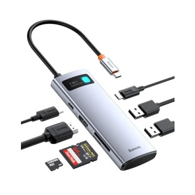 Abbildung von Baseus USB C Hub 7 in 1 Docking Station Adapter mit 4K HDMI, 100W PD, 2 3.0 5Gbps, C, SD/TF Kartenleser für iPhone 15, Laptop MacBook/Surface Pro/iPad/Steam Deck/Rog Ally/Samsung usw
