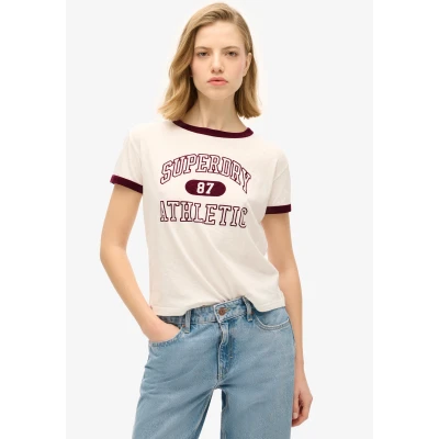 Abbildung von Superdry Athletic Essentials Ringer Fitted Tshirt print, Damen, Größe: 36, Off white slub