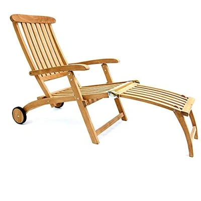 Abbildung von Garland Premium Deckchair Rollen Lehne Verstellbar Teakholz SVLK Zertifiziert Fußablage Klappbar Gartenliege Sonnenliege