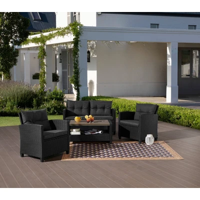 Abbildung von KONIFERA Gartenlounge Set St. Tropez, (Set, 11 tlg., 1x2er Sofa, 2x Sessel,1x Tisch 90x55x42,5cm, inkl. Auflagen), Polyrattan, Stahl, Ablage unter dem Tisch, Balkonset, Loungeset