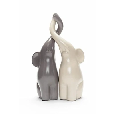 Abbildung von Levandeo® Dekoobjekt, 2er Set Deko Elefanten Figuren Grau Beige Porzellan 8x8x25,5cm
