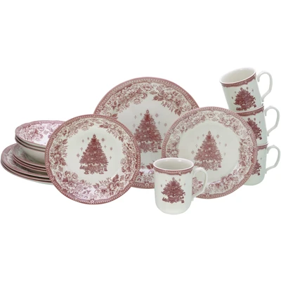 Abbildung von CreaTable, 17048, Serie Tannenbaum, 16 teiliges Geschirrset, Kombiservice aus Steingut, spülmaschinen und mikrowellengeeignet, Qualitätsproduktion