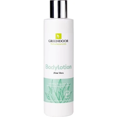 Abbildung von GREENDOOR vegane Bodylotion Aloe Vera 250ml, Naturkosmetik Körperlotion, Manufaktur Qualität ohne Silikon, Parabene, natürliche Körpermilch gegen trockene Haut, Natur Body Lotion
